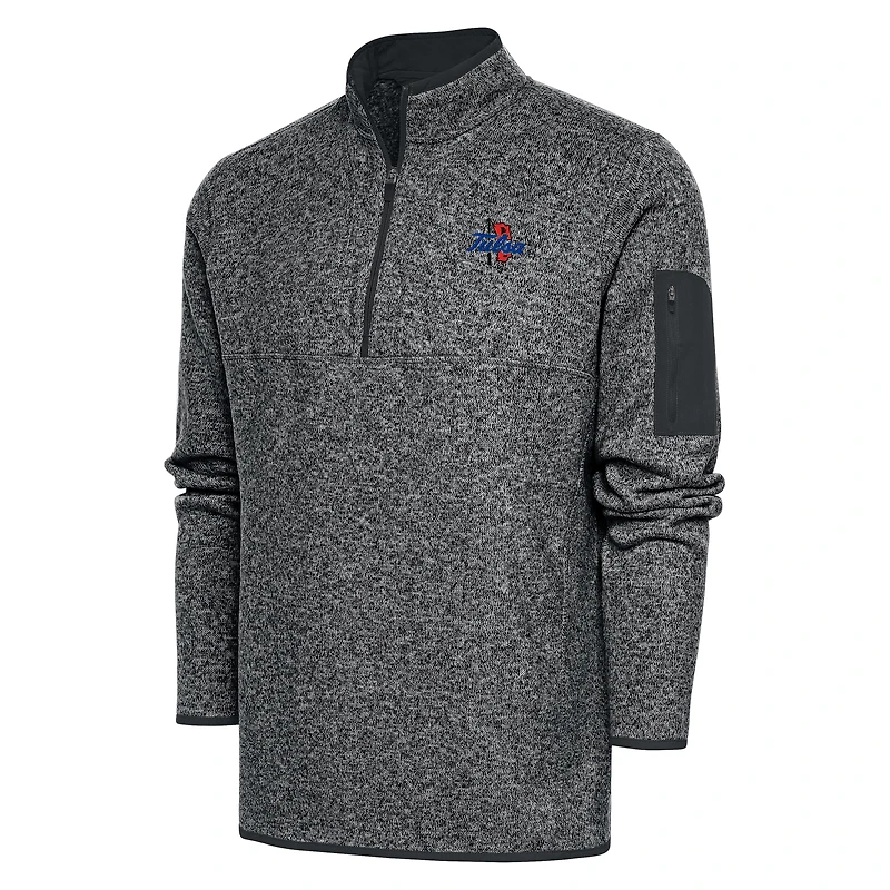 Men's Antigua  Heather Gray Tulsa Golden Hurricane Big & Tall Fortune Quarter-Zip Pullover Jacket