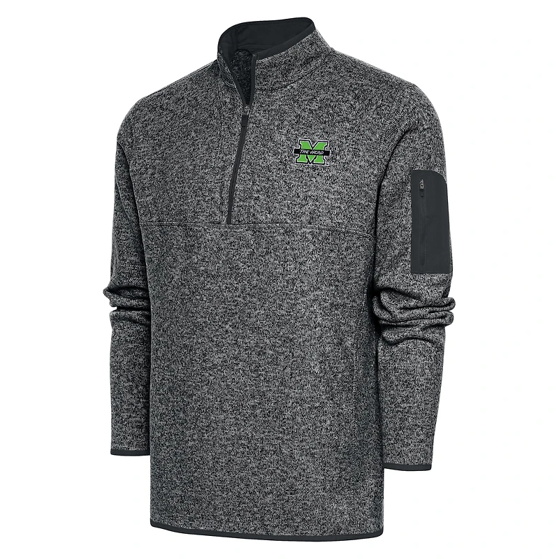 Men's Antigua  Heather Gray Marshall Thundering Herd Big & Tall Fortune Quarter-Zip Pullover Jacket