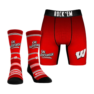 Men's Rock Em Socks Wisconsin Badgers Slogan Crew Socks & Boxer Briefs Combo Pack