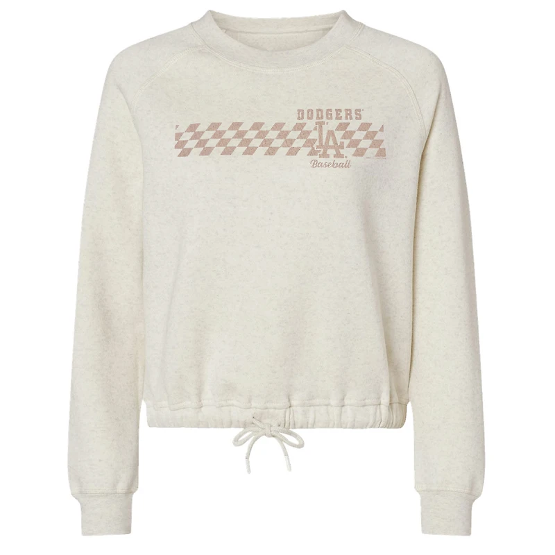 Women's Soft as a Grape Natural Los Angeles Dodgers Tonal Checkered Sweatshirt