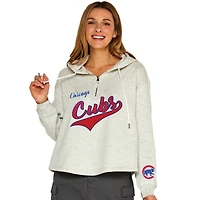 Women's Soft as a Grape  Oatmeal Chicago Cubs Fleece Quarter-Zip Hoodie