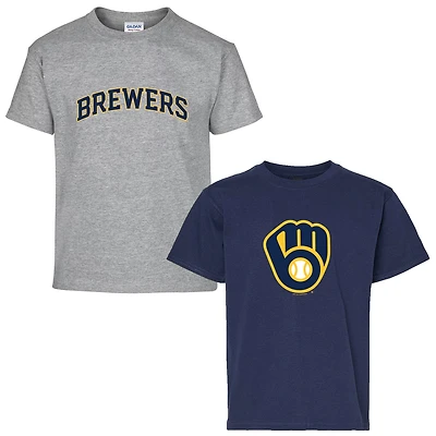 Youth Soft as a Grape  Navy/Heather Gray Milwaukee Brewers Two-Pack T-Shirt Set
