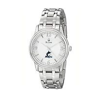 Men's Bulova Silver Miami Marlins Stainless Steel Watch