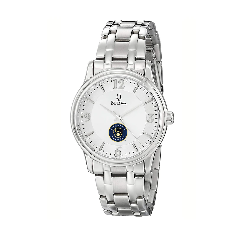 Men's Bulova Silver Milwaukee Brewers Stainless Steel Watch