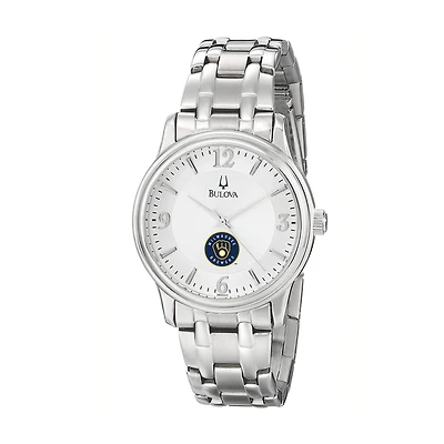 Men's Bulova Silver Milwaukee Brewers Stainless Steel Watch