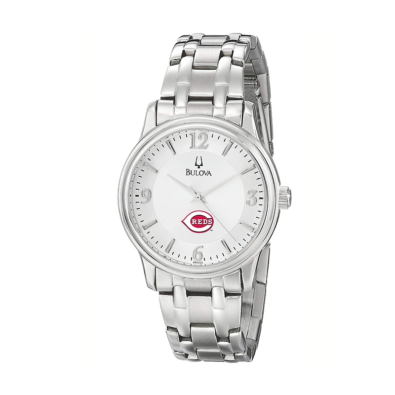 Men's Bulova Silver Cincinnati Reds Stainless Steel Watch