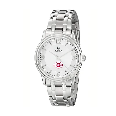 Men's Bulova Silver Cincinnati Reds Stainless Steel Watch