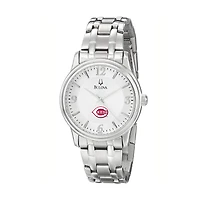 Men's Bulova Silver Cincinnati Reds Stainless Steel Watch