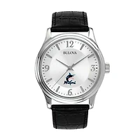 Men's Bulova Silver Miami Marlins Leather Strap Watch