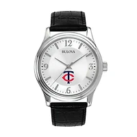 Men's Bulova Silver Minnesota Twins Leather Strap Watch