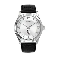 Men's Bulova Silver Chicago White Sox Leather Strap Watch