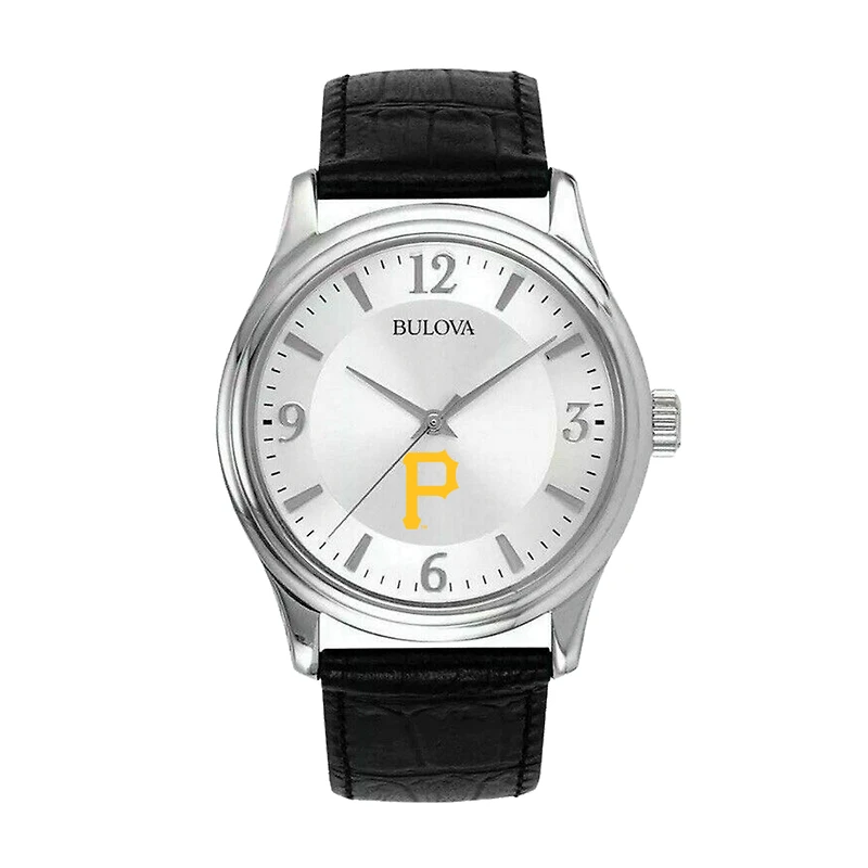 Men's Bulova Silver Pittsburgh Pirates Leather Strap Watch