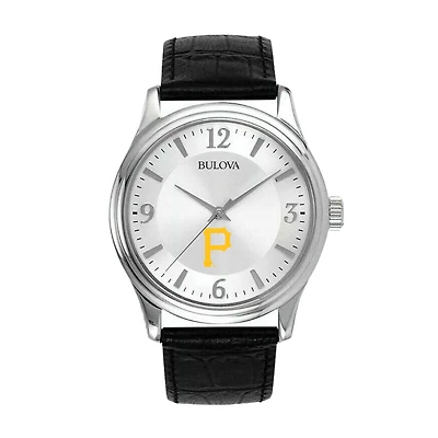 Men's Bulova Silver Pittsburgh Pirates Leather Strap Watch