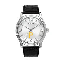 Men's Bulova Silver Pittsburgh Pirates Leather Strap Watch