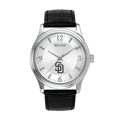 Men's Bulova Silver San Diego Padres Leather Strap Watch