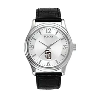 Men's Bulova Silver San Diego Padres Leather Strap Watch