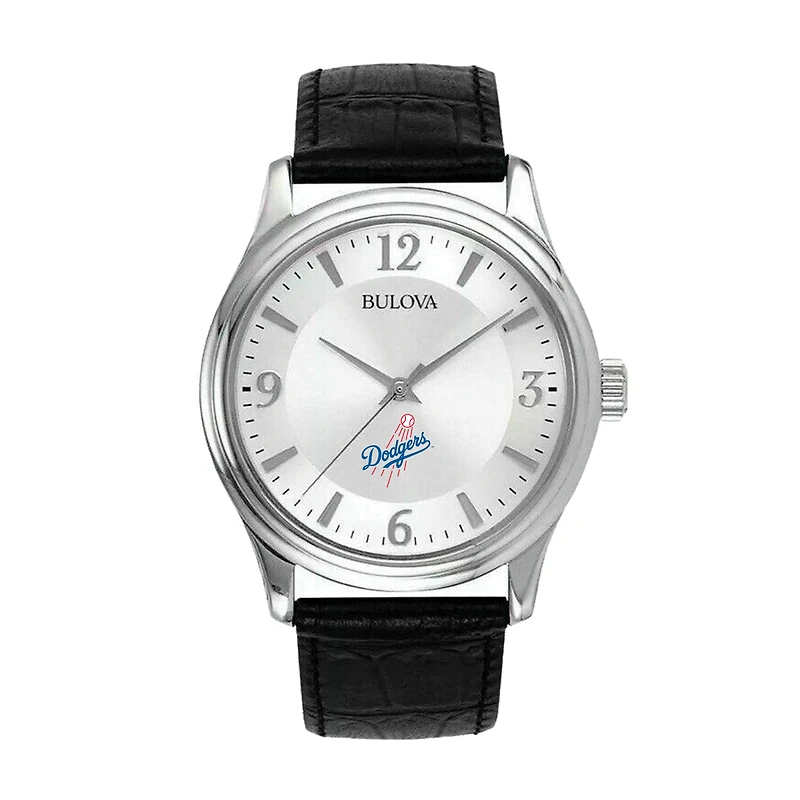 Men's Bulova Silver Los Angeles Dodgers Leather Strap Watch