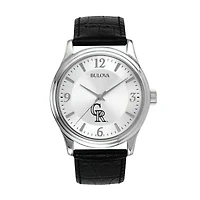 Men's Bulova Silver Colorado Rockies Leather Strap Watch