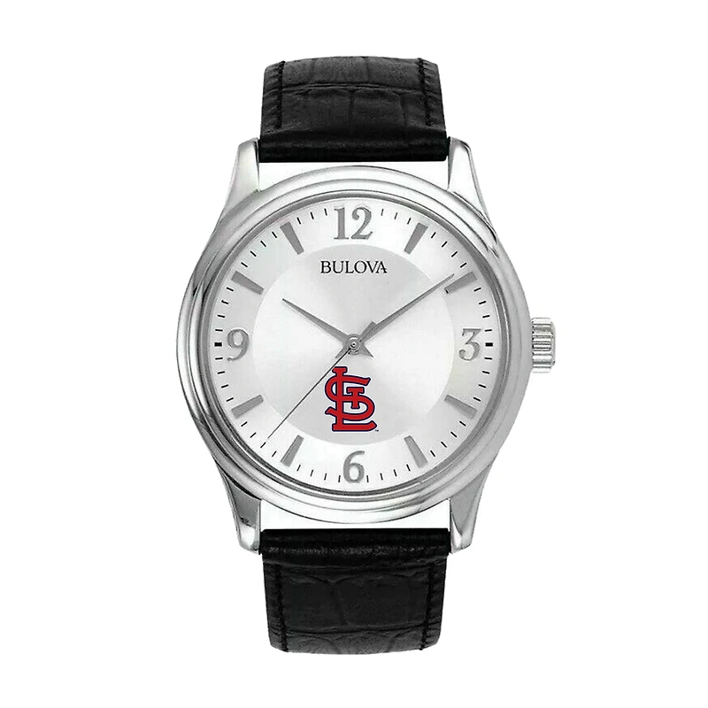Men's Bulova Silver St. Louis Cardinals Leather Strap Watch