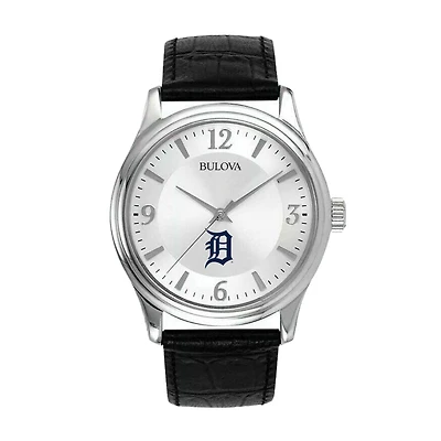 Men's Bulova Silver Detroit Tigers Leather Strap Watch