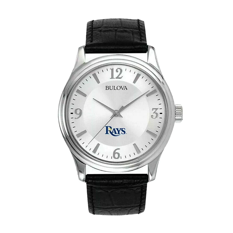 Men's Bulova Silver Tampa Bay Rays Leather Strap Watch