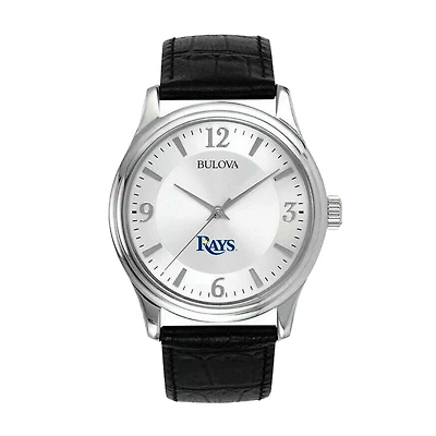 Men's Bulova Silver Tampa Bay Rays Leather Strap Watch