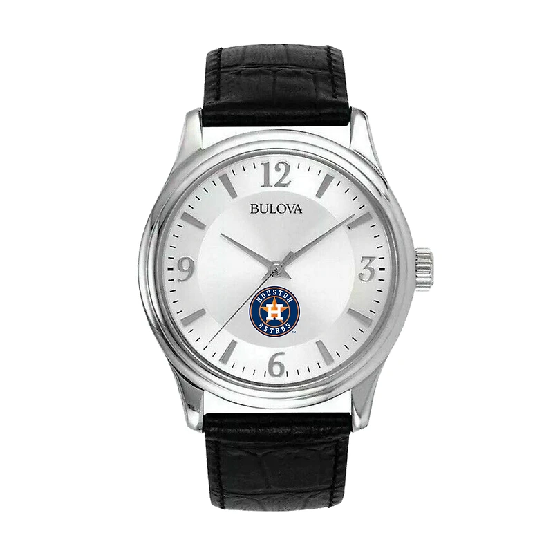 Men's Bulova Silver Houston Astros Leather Strap Watch