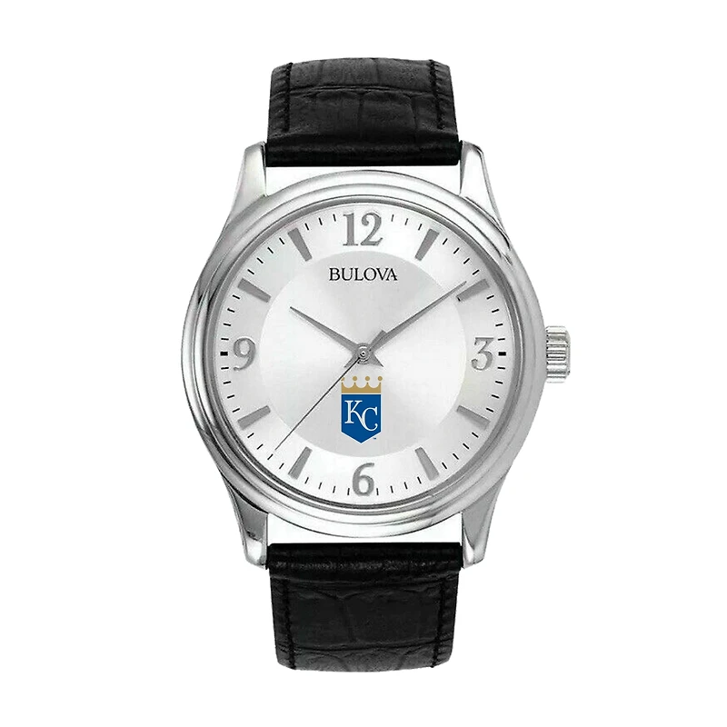 Men's Bulova Silver Kansas City Royals Leather Strap Watch