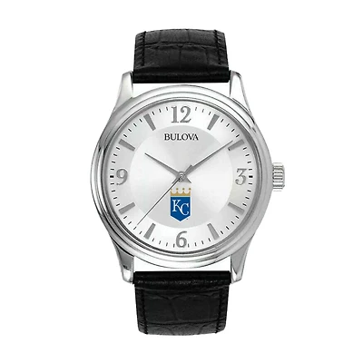 Men's Bulova Silver Kansas City Royals Leather Strap Watch