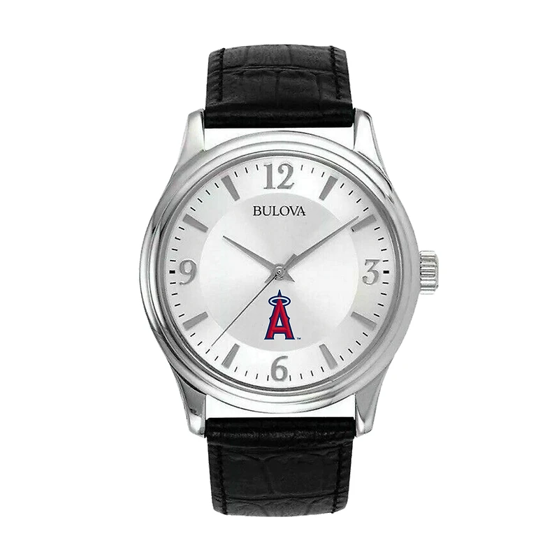 Men's Bulova Silver Los Angeles Angels Leather Strap Watch