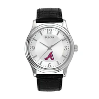 Men's Bulova Silver Atlanta Braves Leather Strap Watch