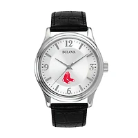 Men's Bulova Silver Boston Red Sox Leather Strap Watch