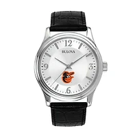 Men's Bulova Silver Baltimore Orioles Leather Strap Watch
