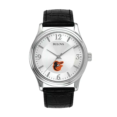 Men's Bulova Silver Baltimore Orioles Leather Strap Watch