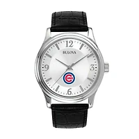 Men's Bulova Silver Chicago Cubs Leather Strap Watch