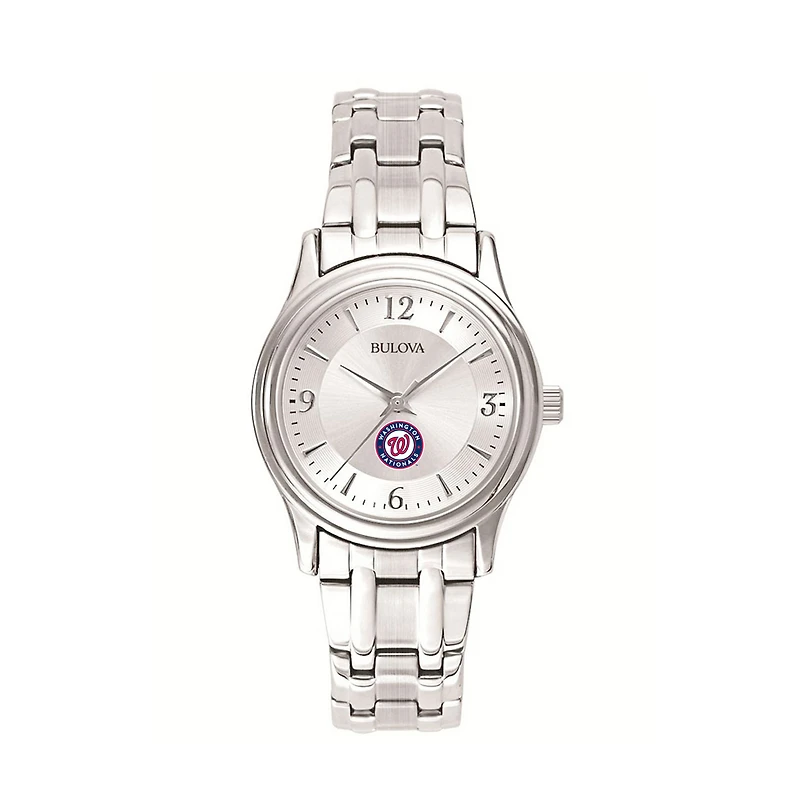 Women's Bulova Silver Washington Nationals Stainless Steel Watch