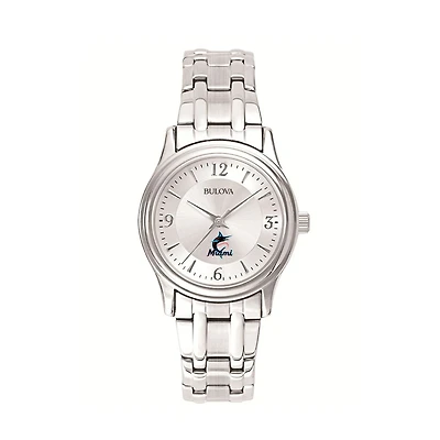 Women's Bulova Silver Miami Marlins Stainless Steel Watch