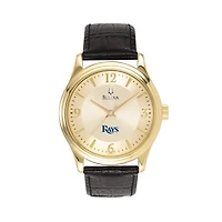 Men's Bulova Gold Tampa Bay Rays Leather Strap Watch