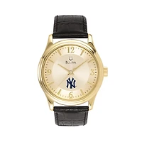 Men's Bulova Gold New York Yankees Leather Strap Watch
