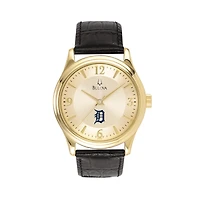 Men's Bulova Gold Detroit Tigers Leather Strap Watch
