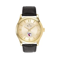 Men's Bulova Gold Cleveland Guardians Leather Strap Watch