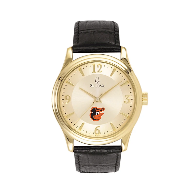 Men's Bulova Gold Baltimore Orioles Leather Strap Watch