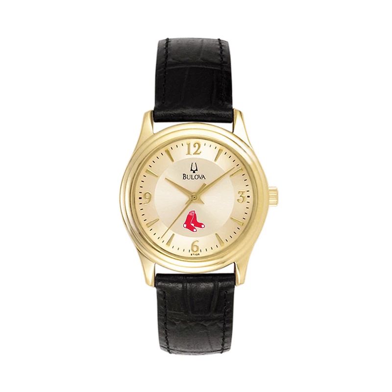 Women's Bulova Gold Boston Red Sox Leather Strap Watch