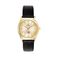 Women's Bulova Gold Cincinnati Reds Leather Strap Watch