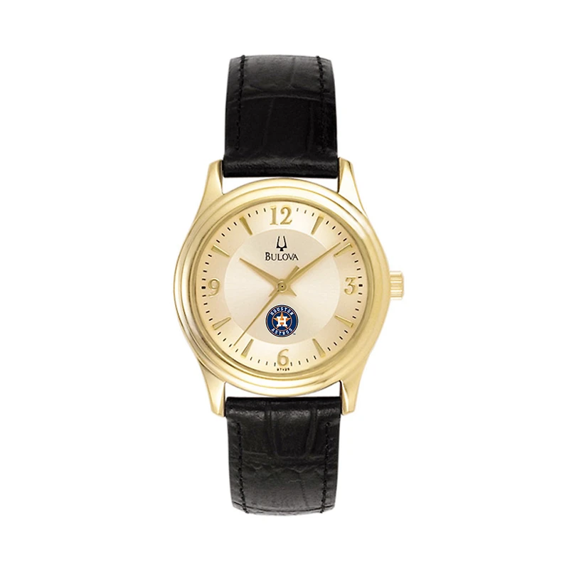 Women's Bulova Gold Houston Astros Leather Strap Watch