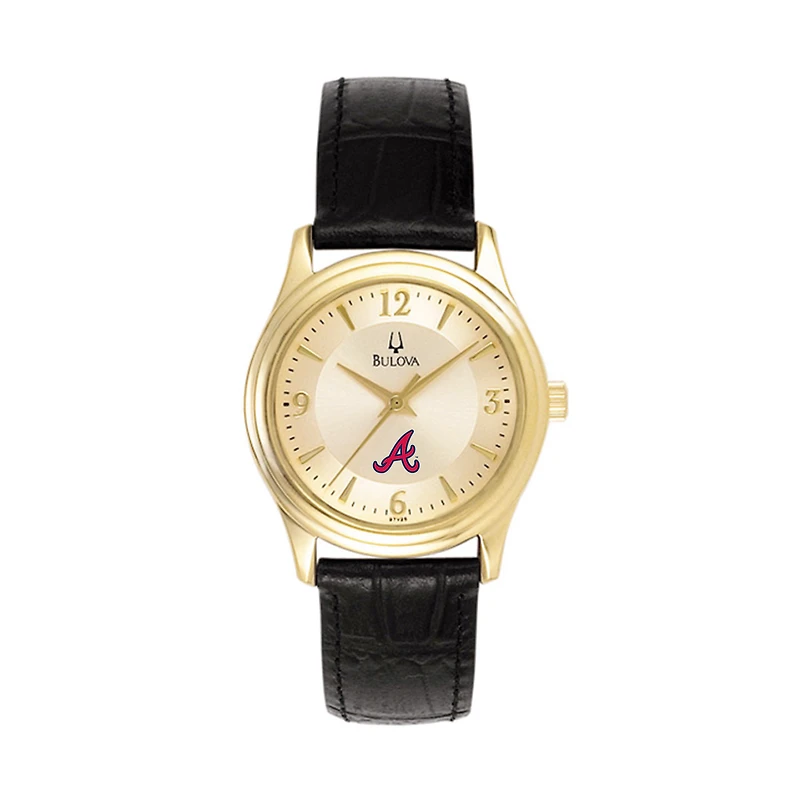 Women's Bulova Gold Atlanta Braves Leather Strap Watch