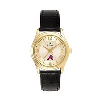Women's Bulova Gold Atlanta Braves Leather Strap Watch