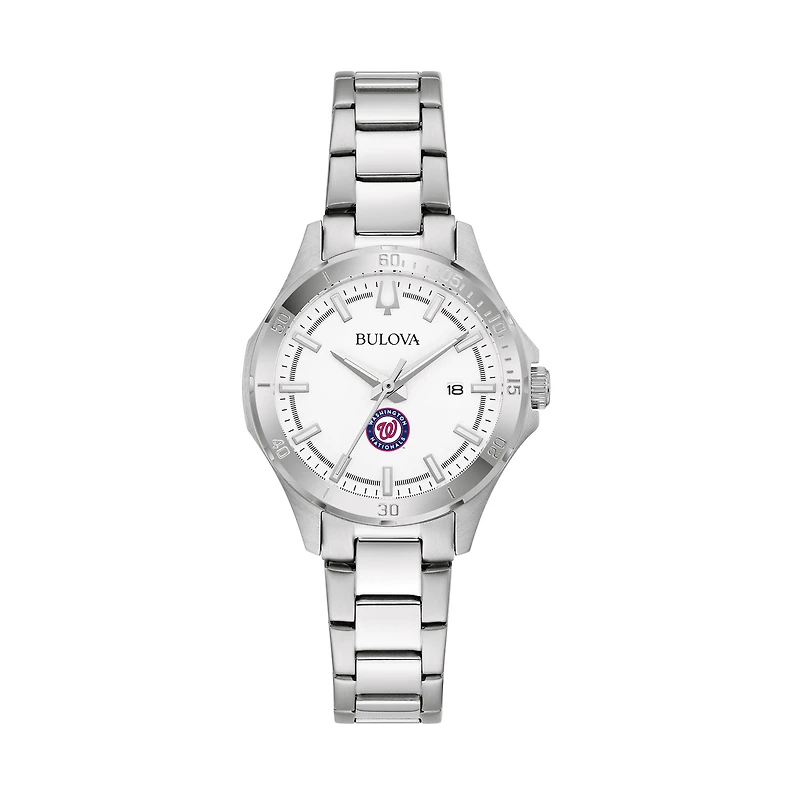 Women's Bulova Silver Washington Nationals Stainless Steel Classic Sport Watch