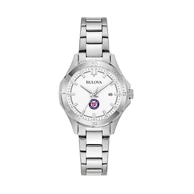Women's Bulova Silver Washington Nationals Stainless Steel Classic Sport Watch
