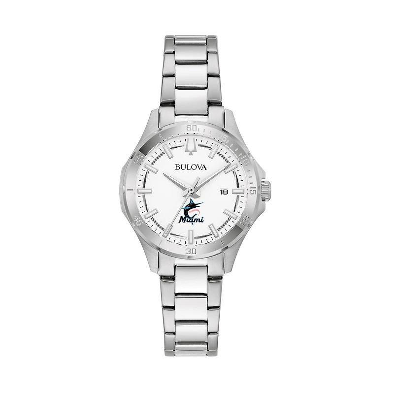 Women's Bulova Silver Miami Marlins Stainless Steel Classic Sport Watch
